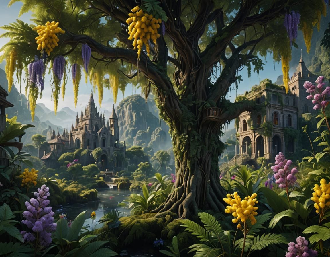 Detailed Mimosa Pudica Fantasy Concept Art