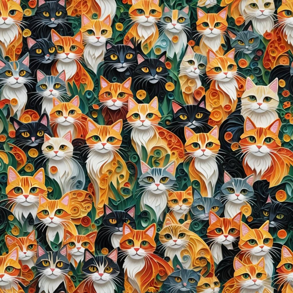 Quilled Cats in Gouache Style Masterpiece
