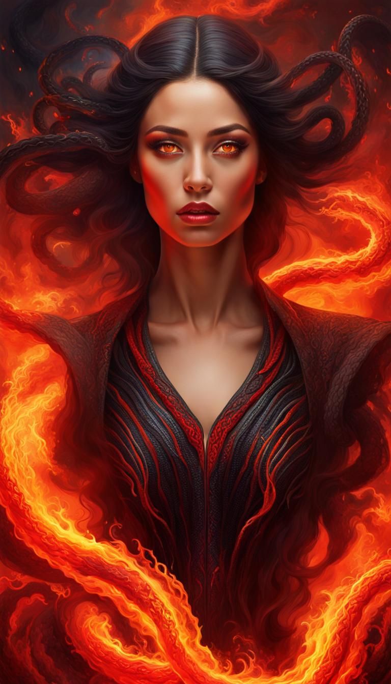 Fiery Medusa Portrait in a Digital Painting
