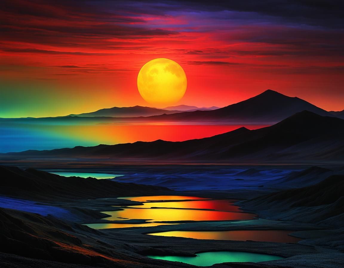 Iridescent Sunset in Maximalist Digital Painting