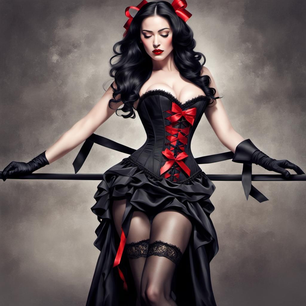 Elegant Woman with Red Ribbon in Hyperrealistic Portrait