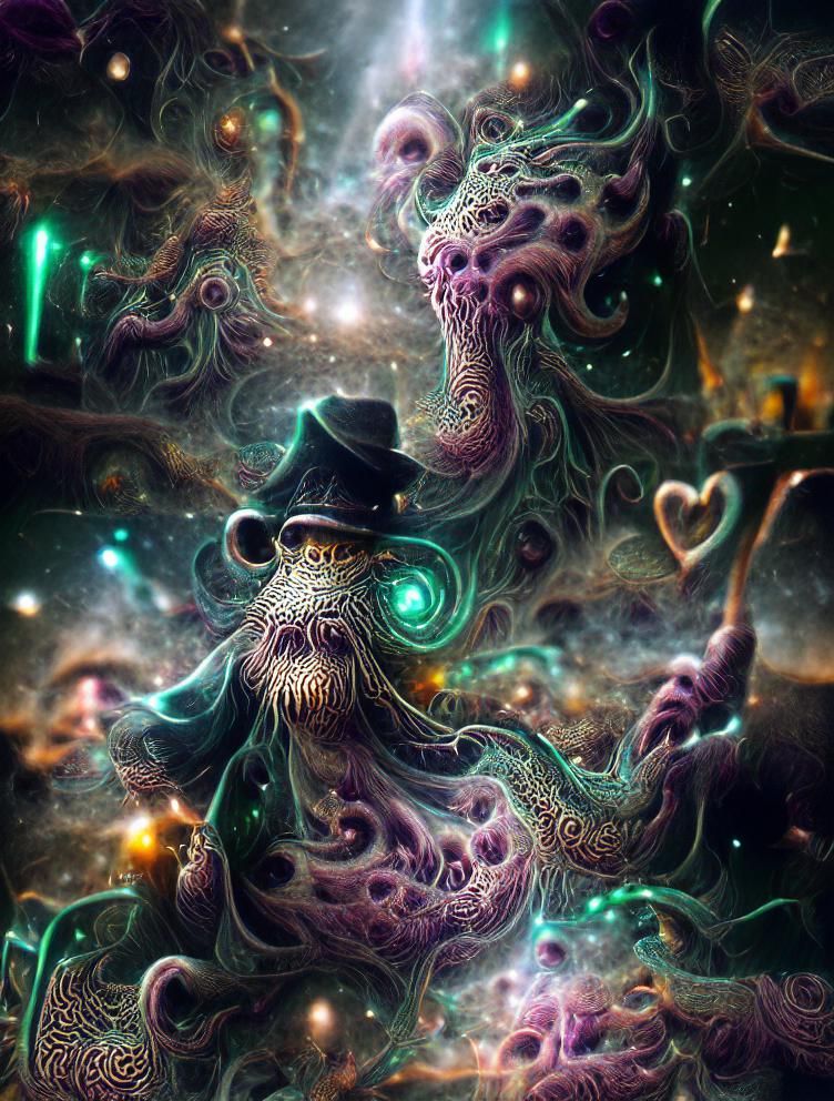 Lovecraftian Wizard Conjures Cosmic Entity: Digital Illustra...