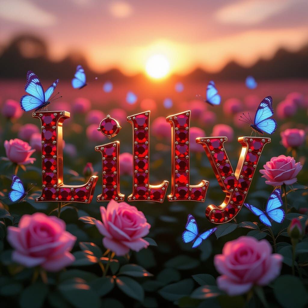 Ruby "LILLY" and Crystal Butterflies in Rose Field Sunset