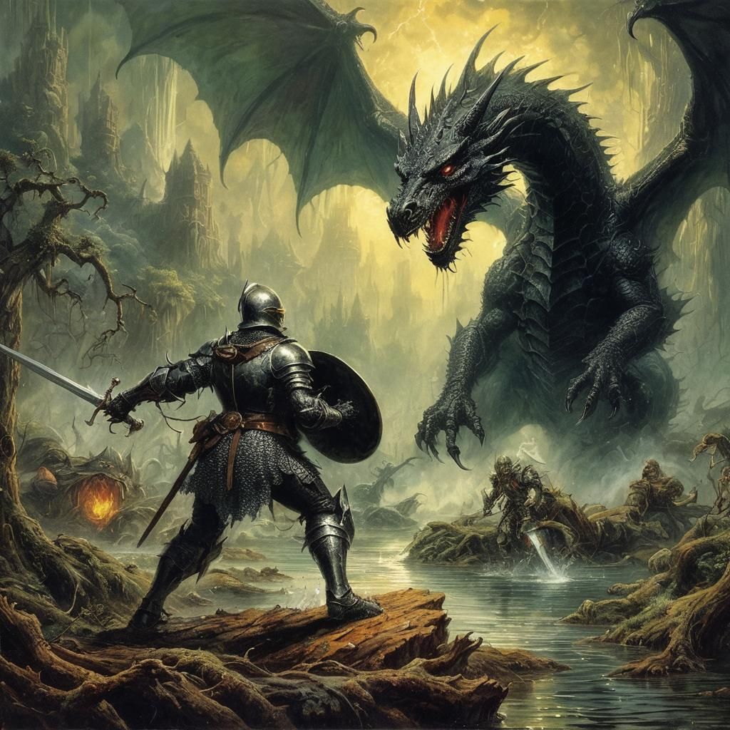 Black Dragon Spitting Acid in a Swamp