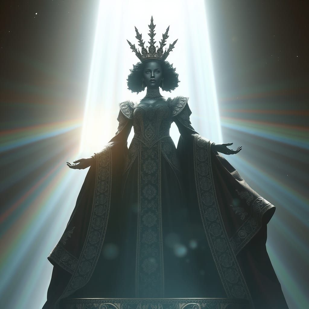 Majestic Black Queen in Prism Light: Digital Art