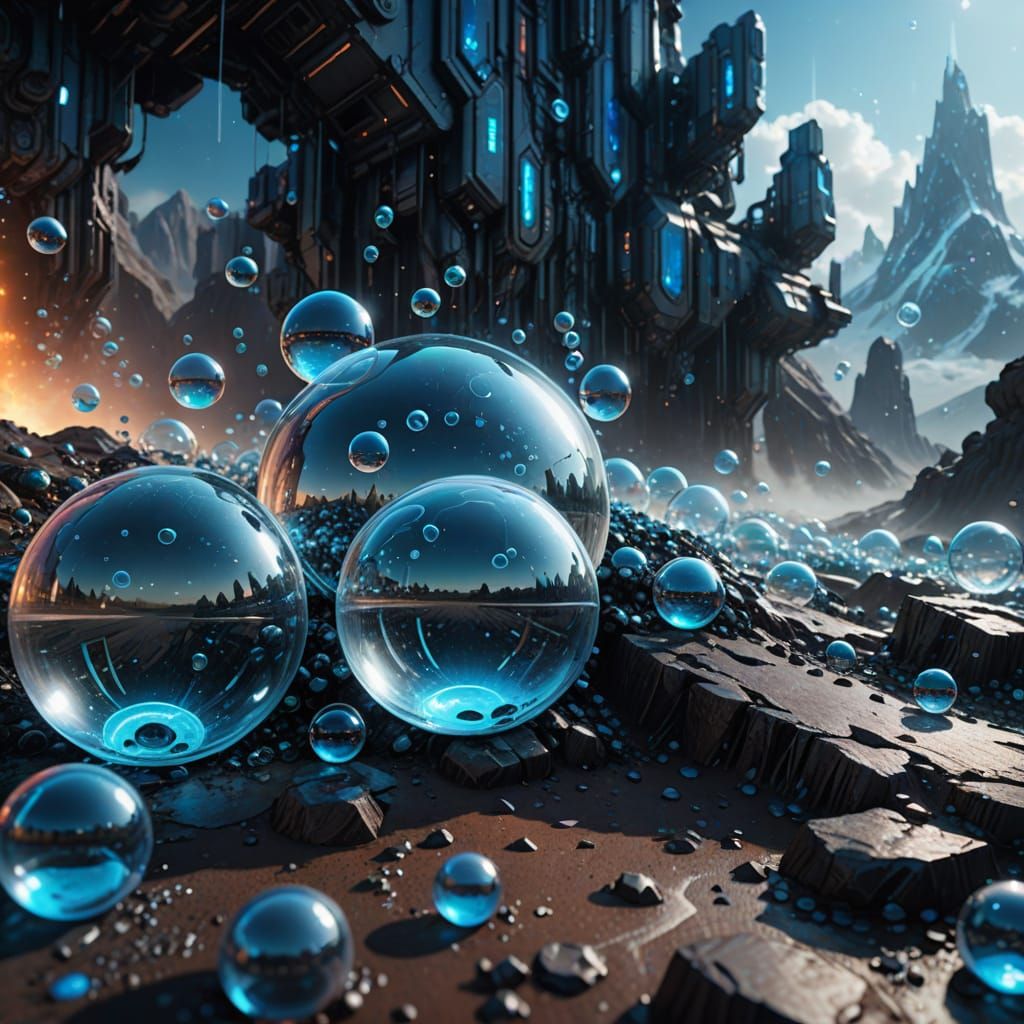 Sci-Fi Landscape with Bubble Avalanche in 8K