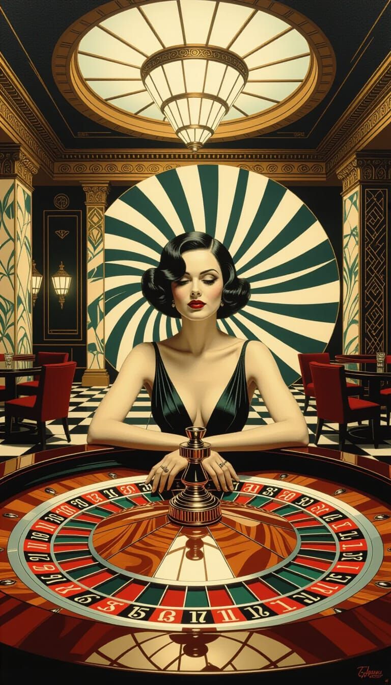 Art Deco Casino Chamber with Warped Perspective