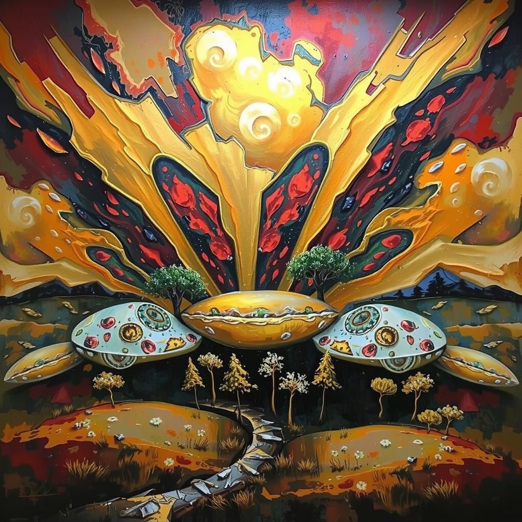 Abstract Expressionist Landscape with Fractal Colors