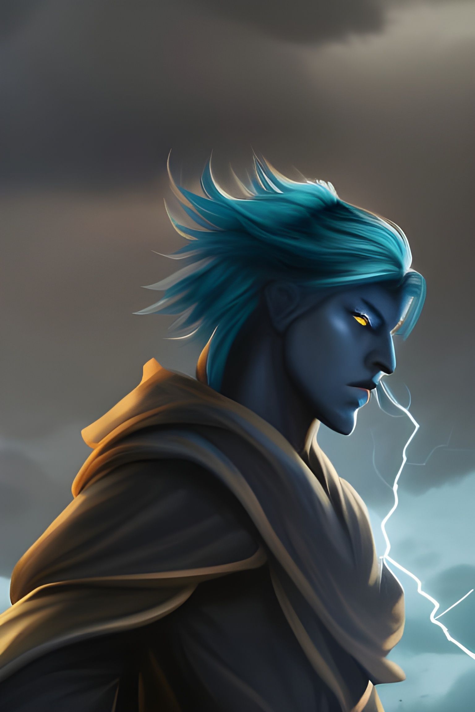 Dynamic Portrait of a Storm Lord in Dark Fantasy Style