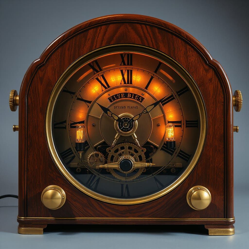 Vintage Steampunk Clock with Brass and Wood Accents