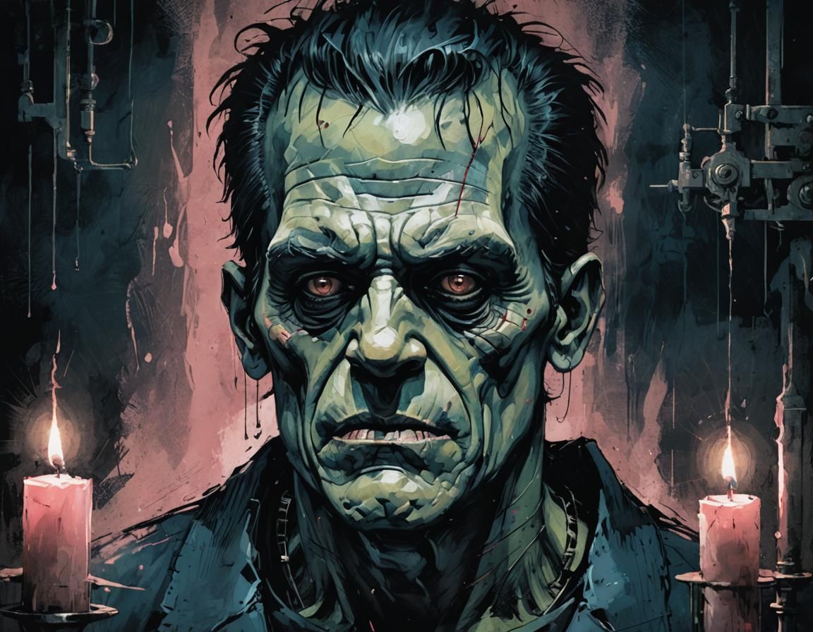 Frankenstein's Monster in Dark Laboratory Horror Art