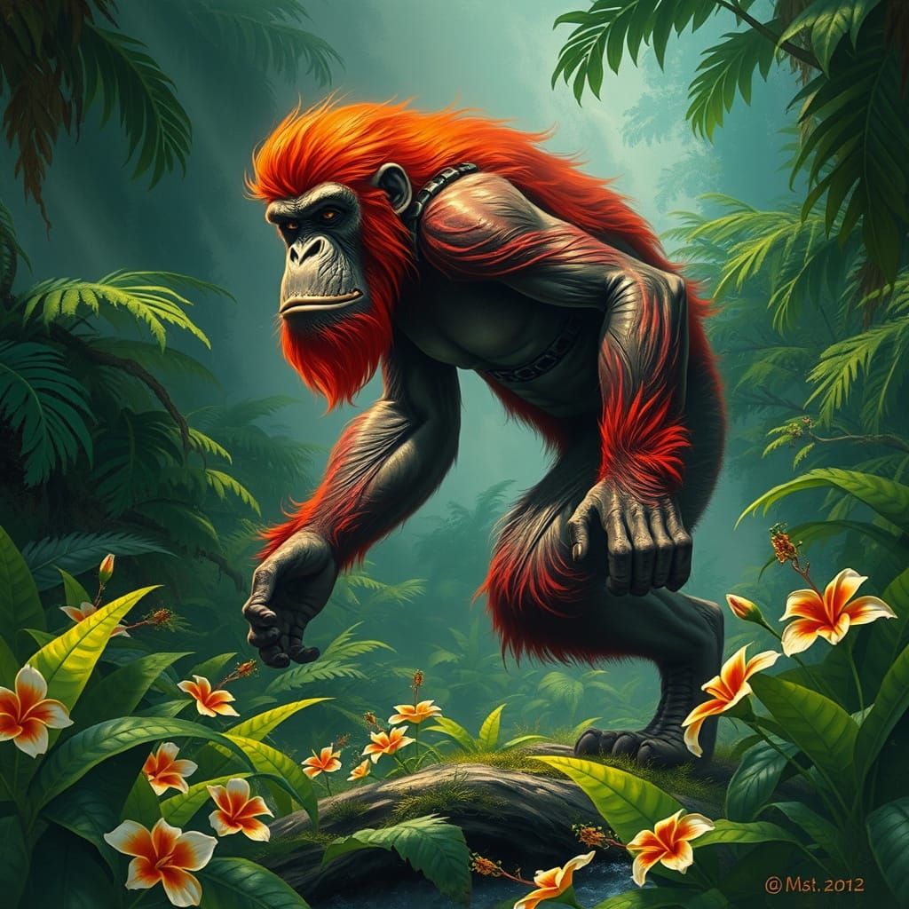 Giant Ape in Rainforest, Frazetta and Loish Style