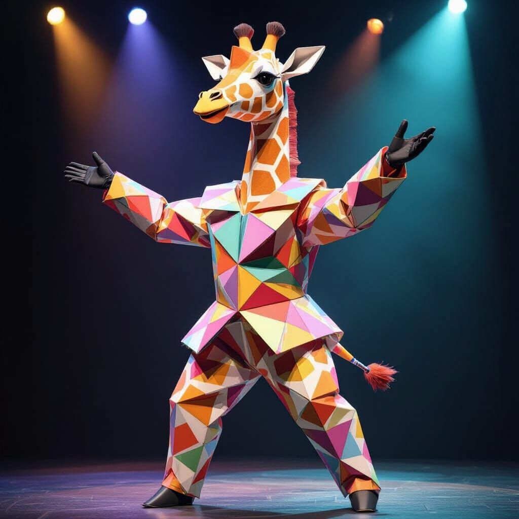 Origami Giraffe Pop Star in Surrealist Pop Art Style
