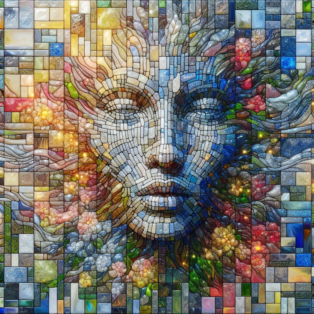 Mosaic Face Made of Interlinked Azulejo Tiles