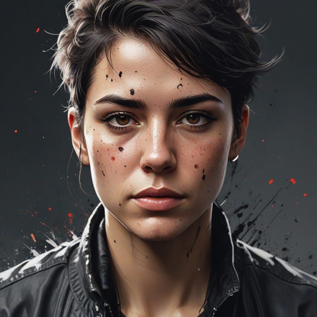 Abstract Ink Splatter Portrait: Dynamic Color Composition