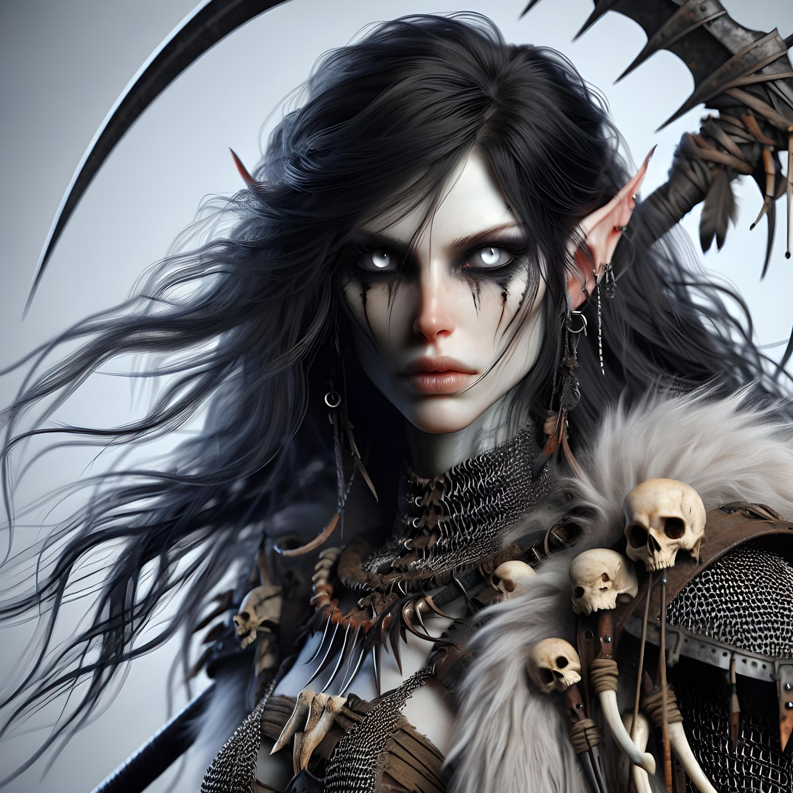 Fearsome Shadar-Kai Elf Barbarian with Scythe