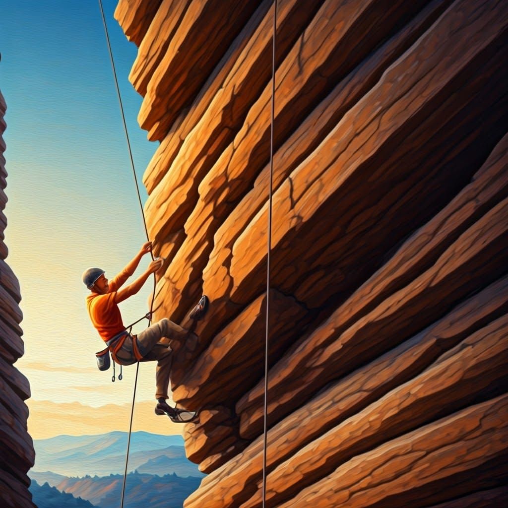 Rock Climbing Figure in Oil Painting Style