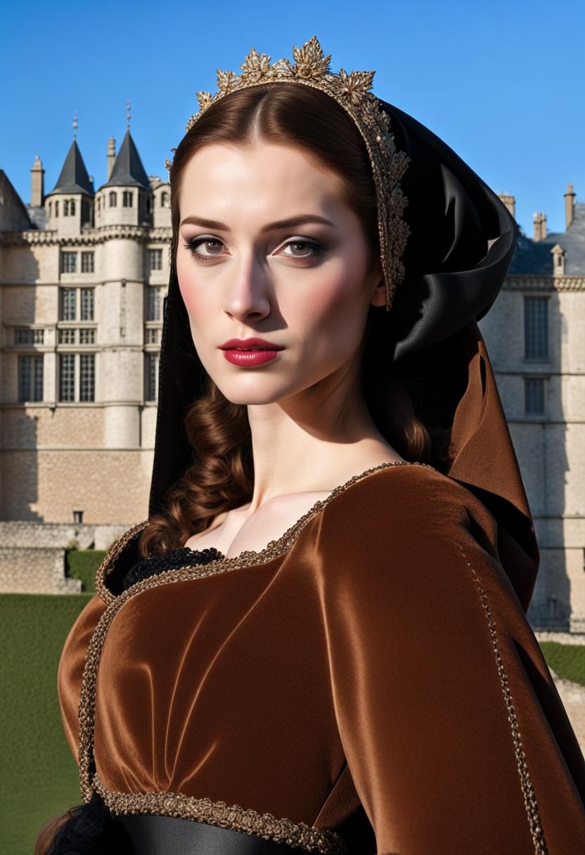 Tudor Woman with French Hood in Natural Lighting