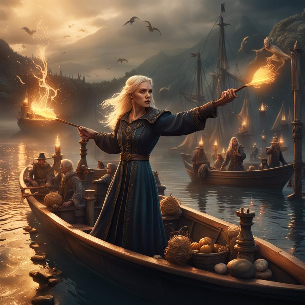 Blonde Witch Casts Spell: Fantasy Concept Art