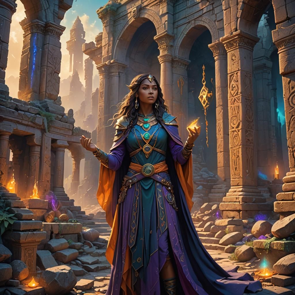 Ayesha the Sorceress in Fantasy Ruins