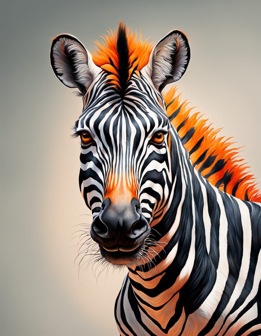 Funky Zebra Portrait in Hyperrealistic Style