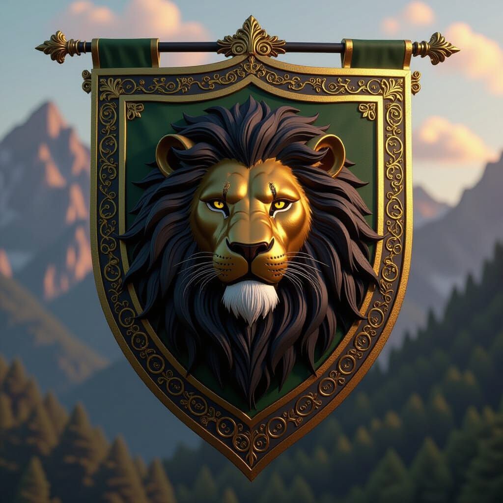 Heraldic Lion Flag in the Style of Alphonse Mucha