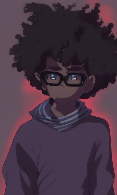 Anime-Style Character with Afro and Scarf