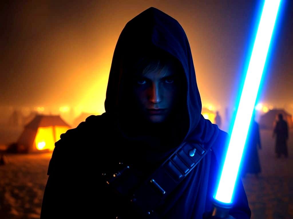 Jedi Knight's Desperate Anguish in a Desert Camp