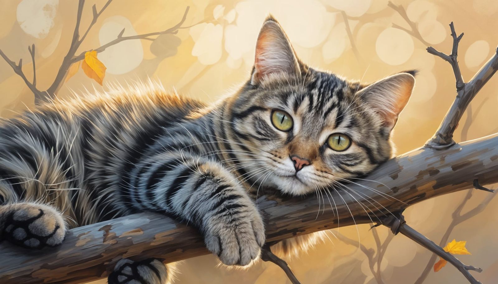 Adorable Tabby Cat Portrait in Golden Hour Oil Painting