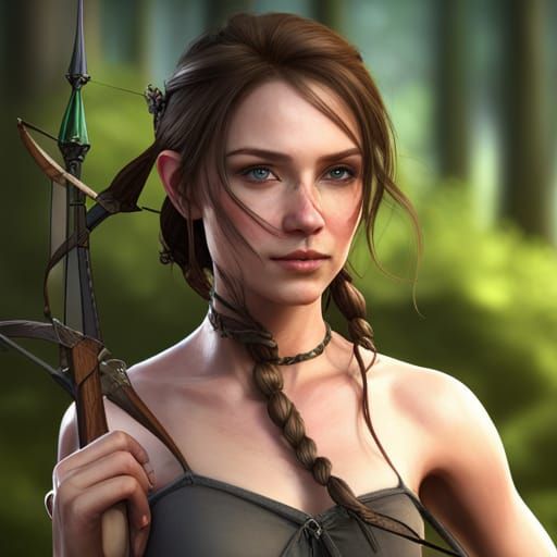 Girl with Bow and Arrows, Detailed Portrait