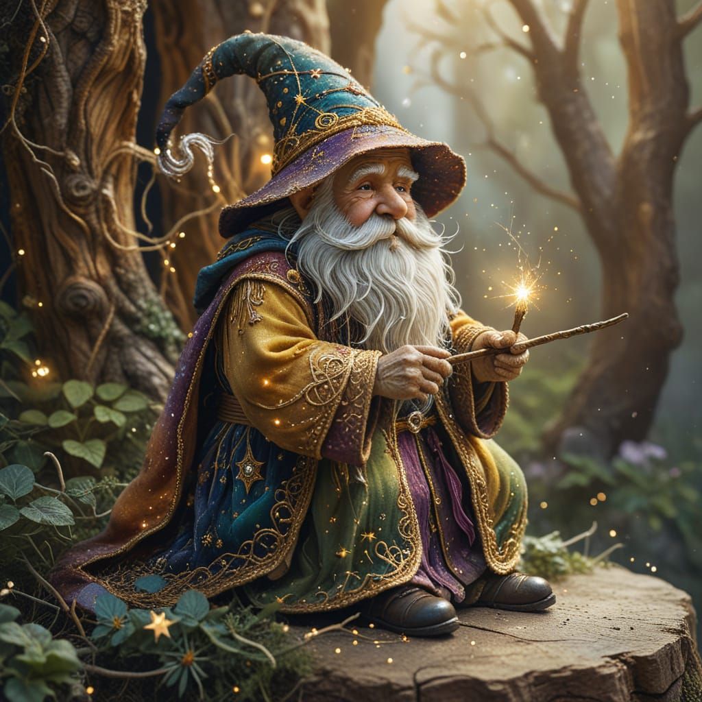 Whimsical Watercolor Gnome Wizard