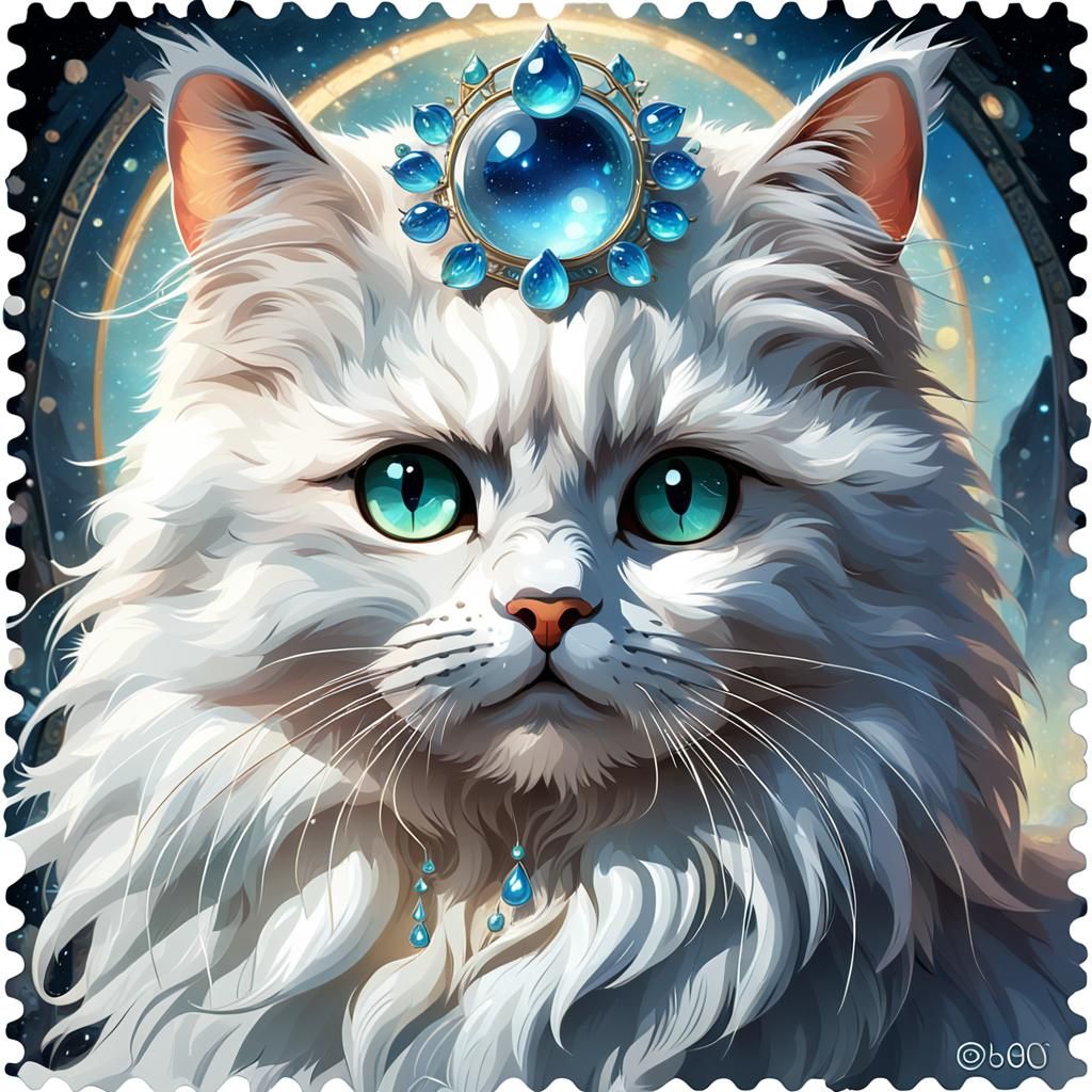 Celestial Persian Cat Portrait in Hyperdetailed Style