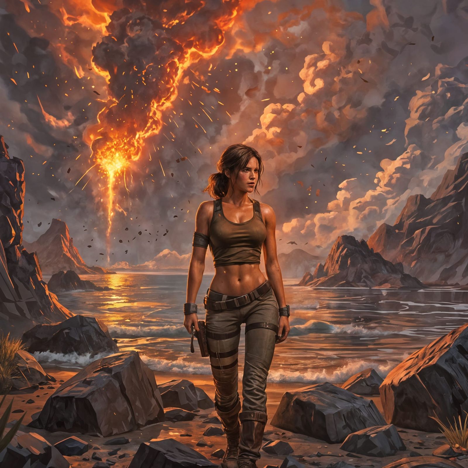 Lara Croft in Vibrant Oil Comic Style