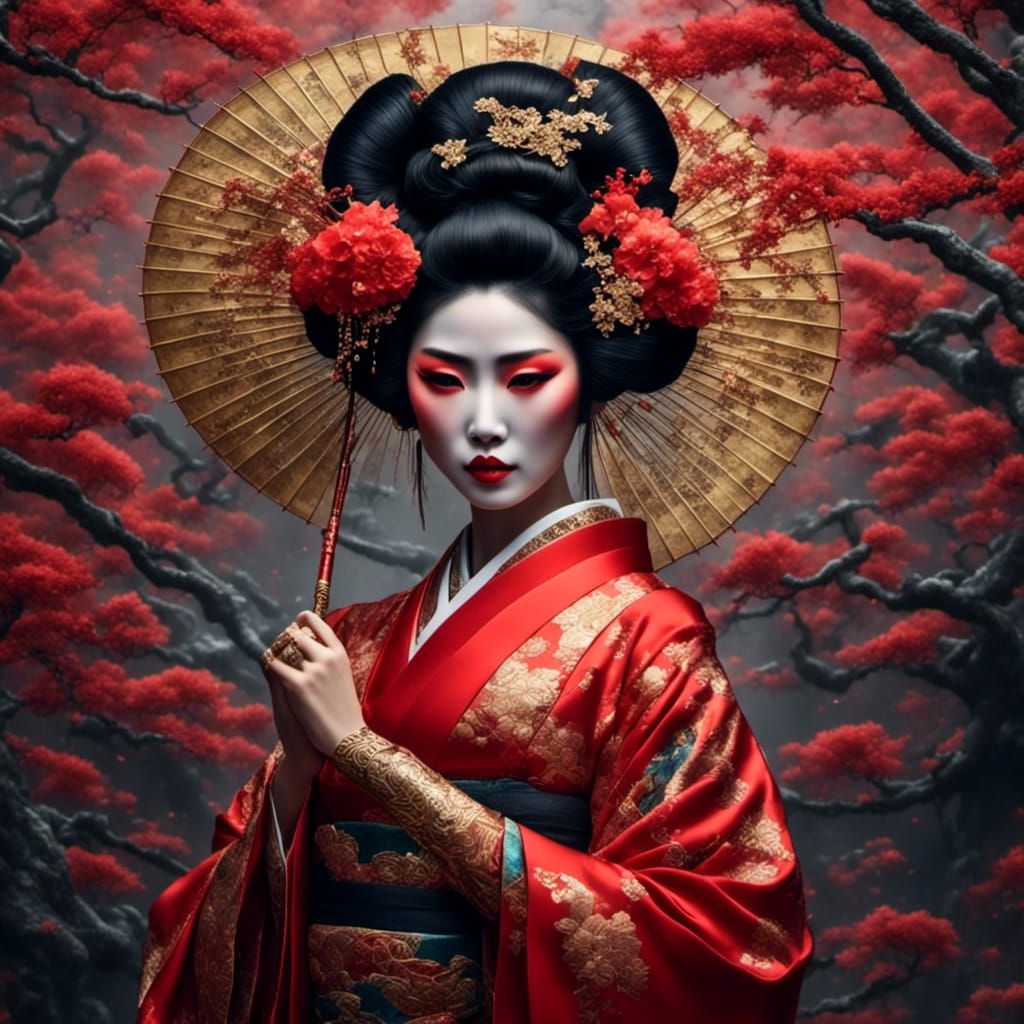 Futuristic Geisha Portrait with Android Elements