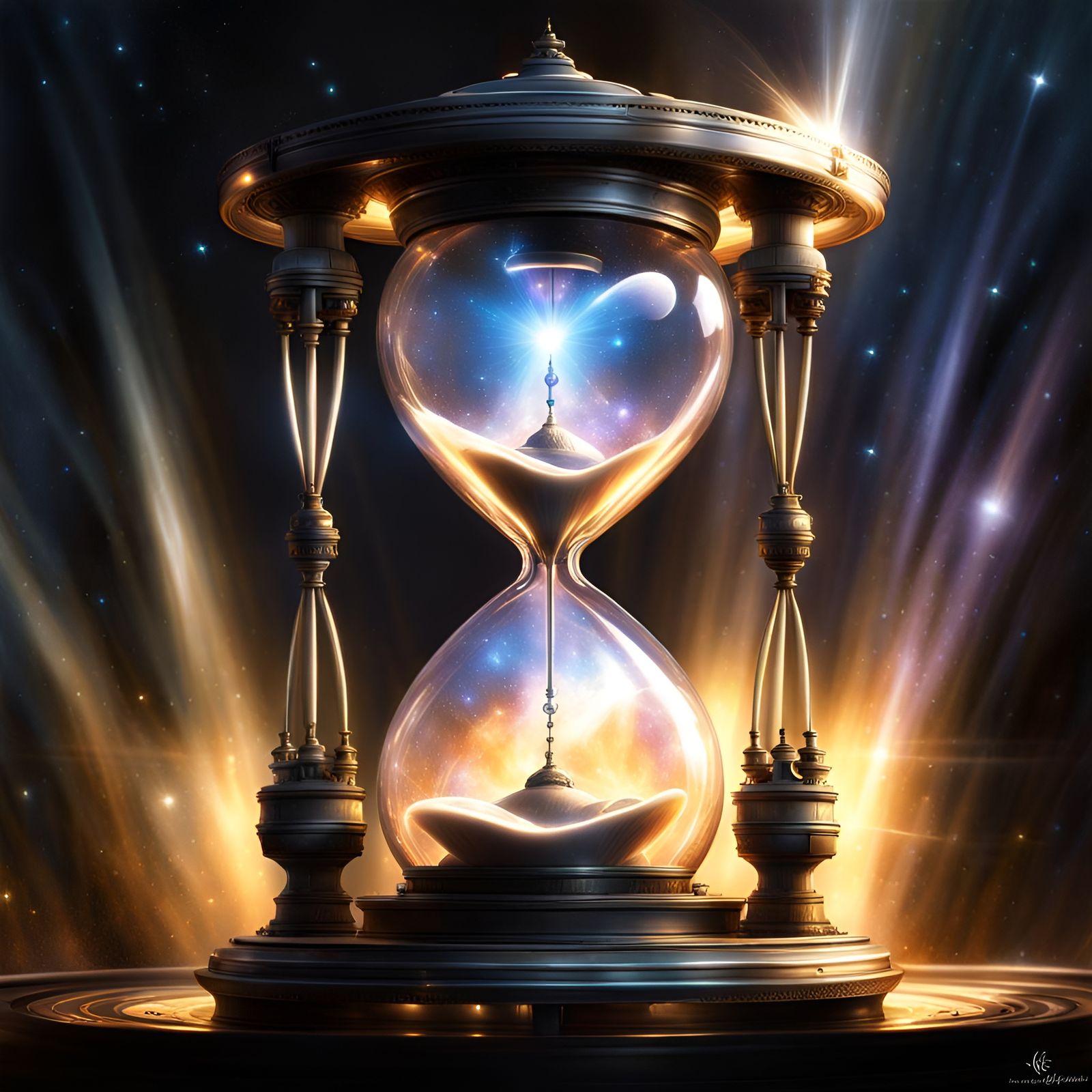 Supernova Hourglass with Glowing Clock Face, Airbrush Art