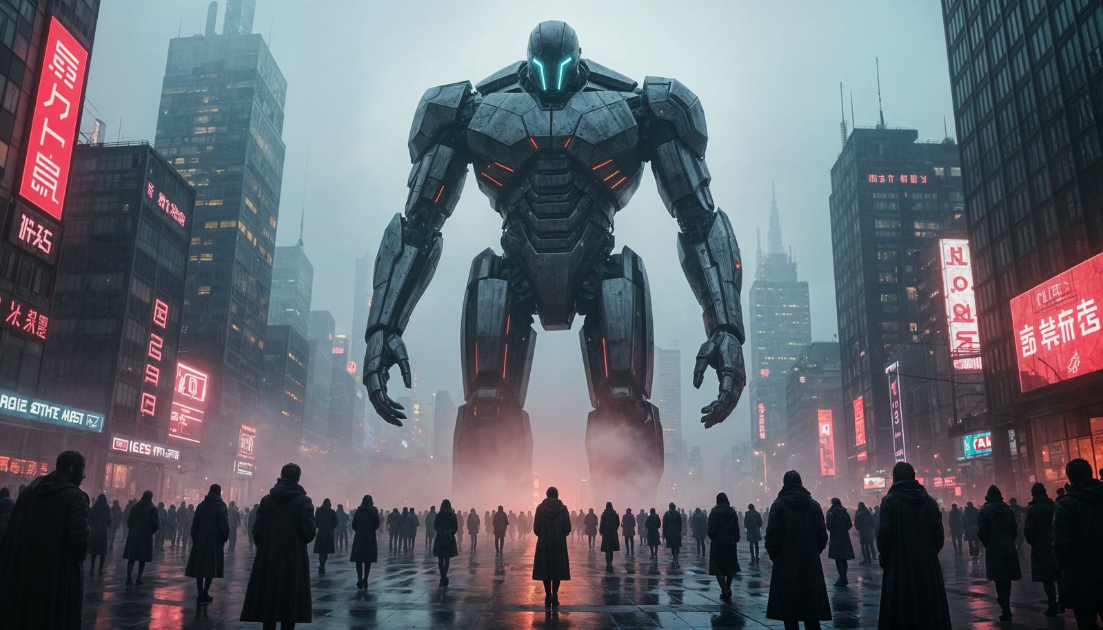 Dystopian City Dominated by Gigantic AI Statue