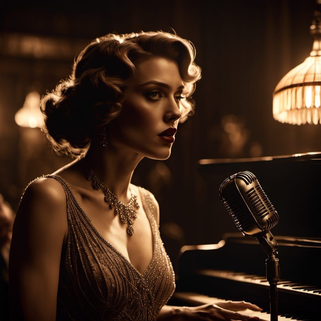 Noir Singer in Sepia Tone with Chiaroscuro Lighting