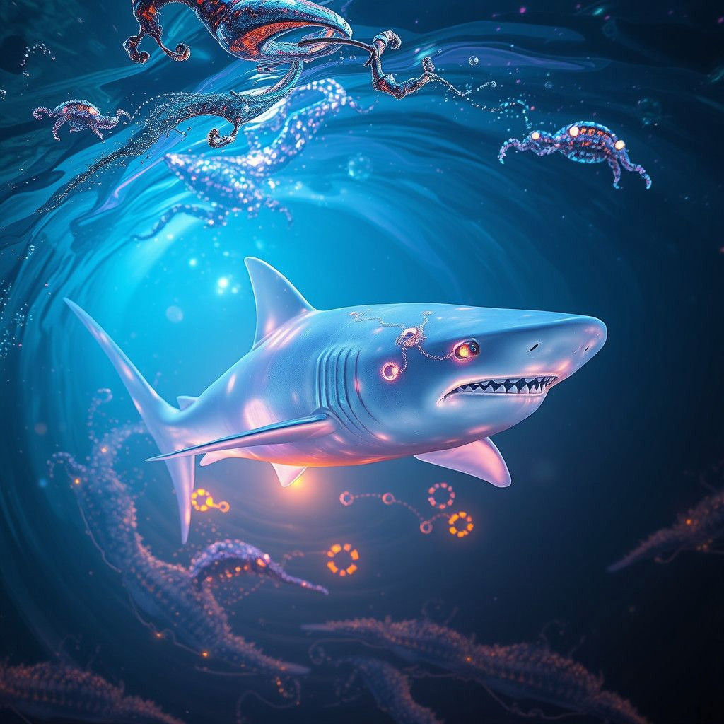 Cute Ghost Shark in Water: Detailed Matte Painting