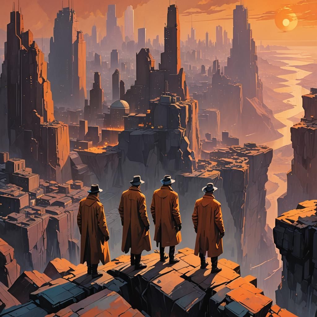 Dystopian Cityscape in Sci-Fi Noir Style