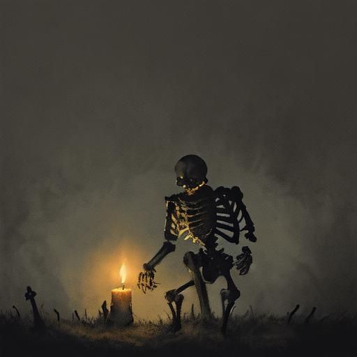 Spooky Gothic Skeleton Screech in Watercolor Style