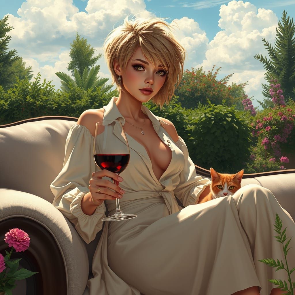 Elegant Woman in a Garden Oasis