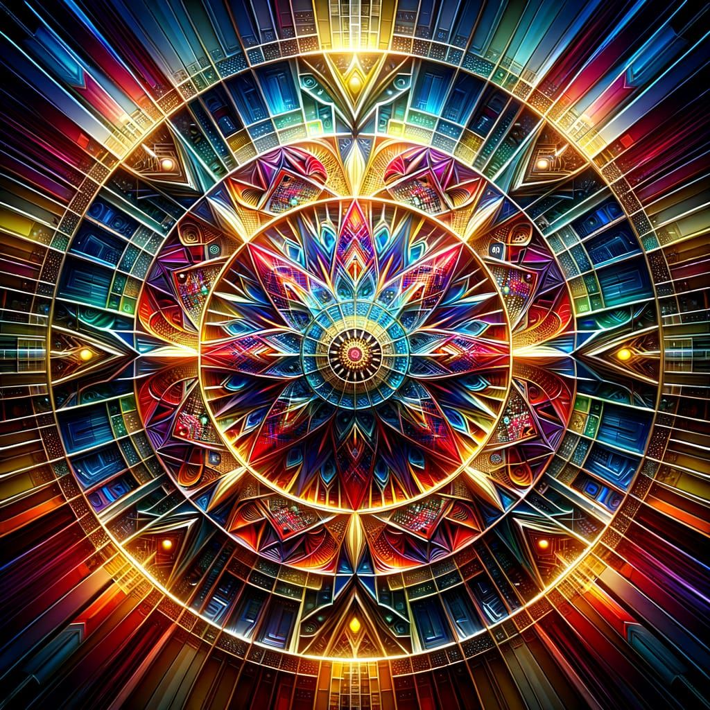 Vibrant Geometric Kaleidoscope Pattern in Hyperrealistic Sty...