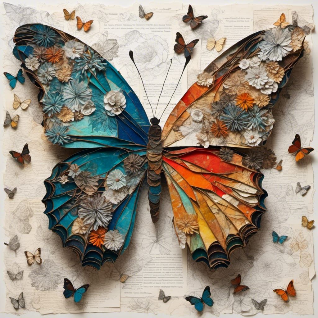 Butterfly Life Cycle in Paper Collage Art