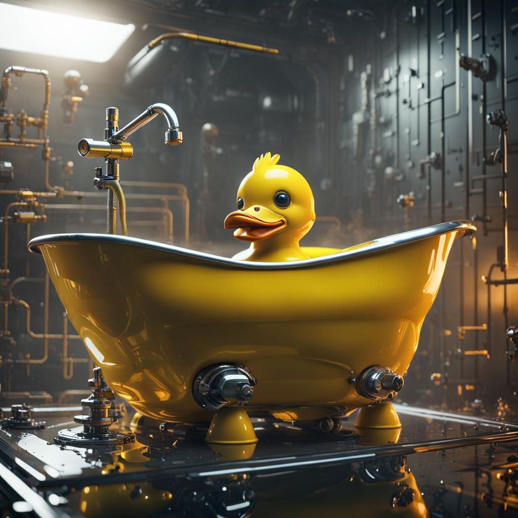 Futuristic Yellow Duck with Mech Details in Tub