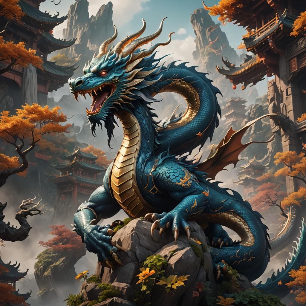 Graceful Eastern Dragon of the Wind: Detailed Matte Painting