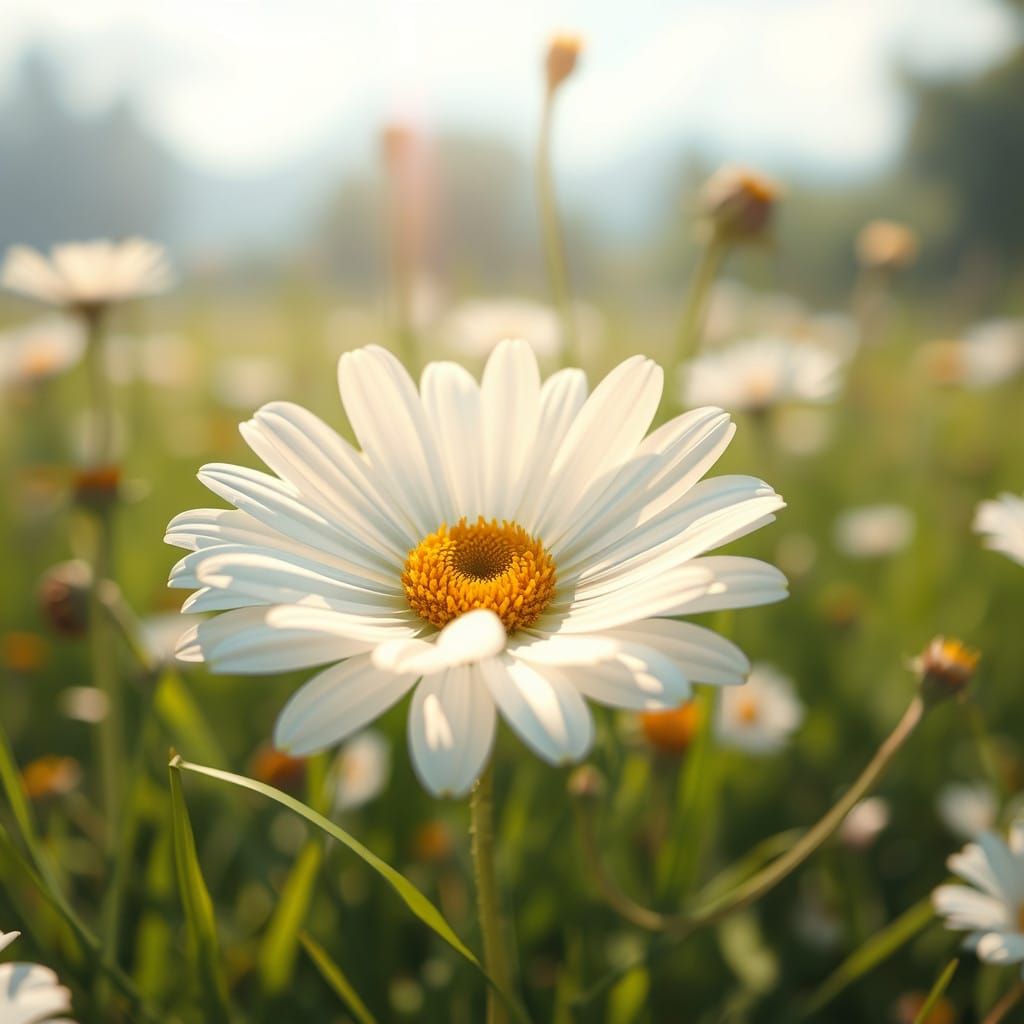 Whimsical Daisy Blooms in a Sunlit Anime Dreamscape