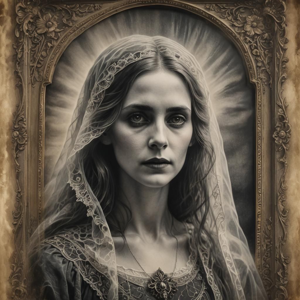 Ethereal Ghost Floats Below Antique Photograph in Charcoal