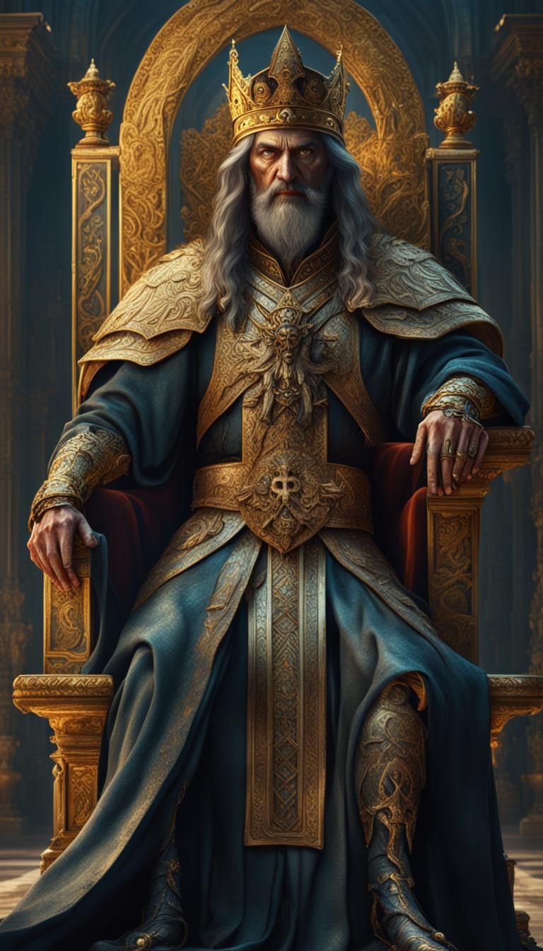 Bulgarian King Simeon on Gold Throne, Detailed Matte Paintin...