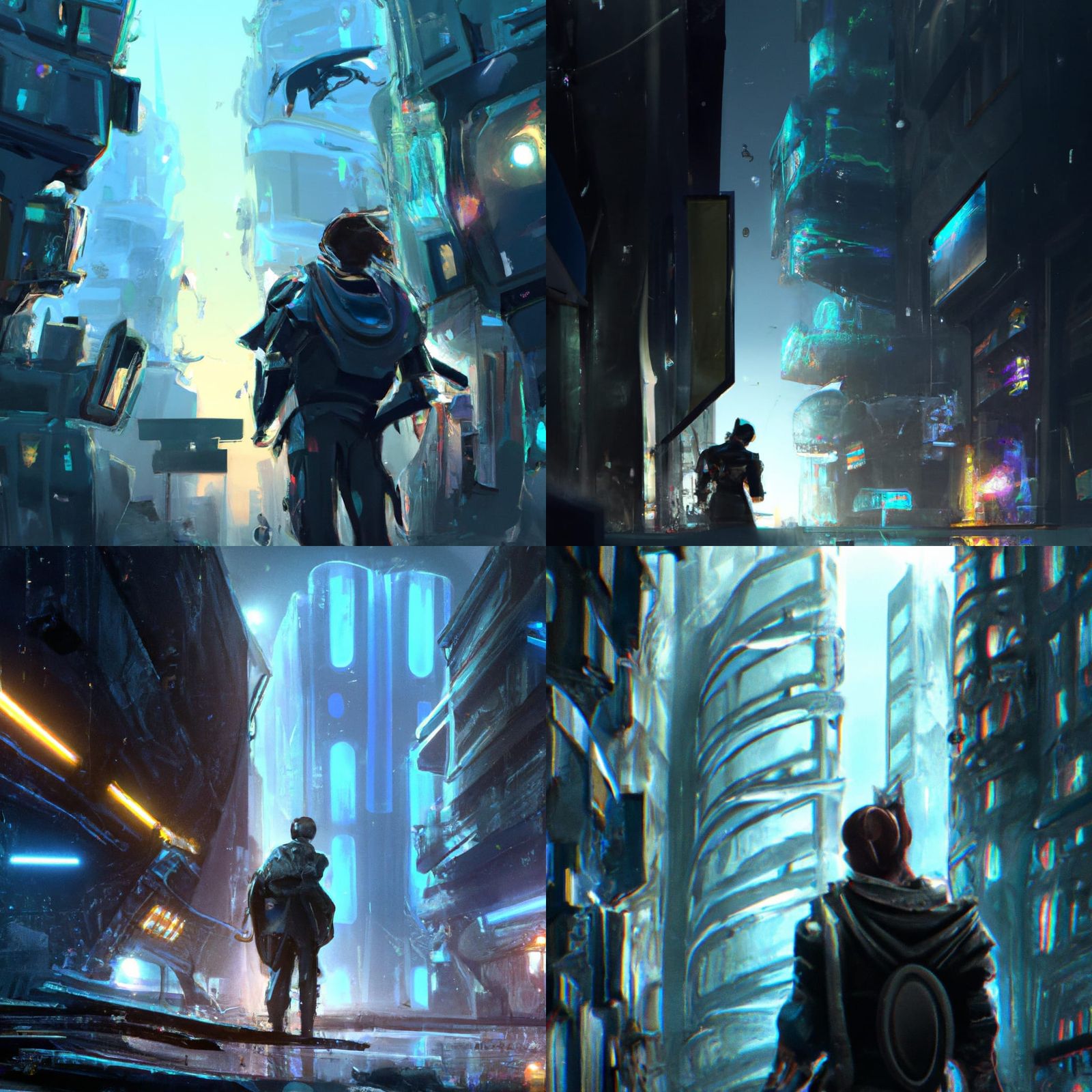 Cyberpunk Man Before Building Digital Art