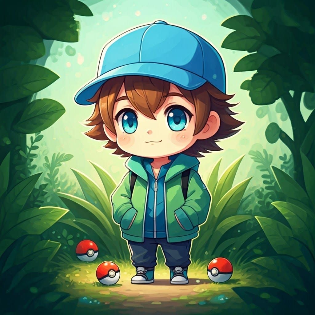 Adorable Chibi Pokémon Trainer in Dreamy Kusama Style